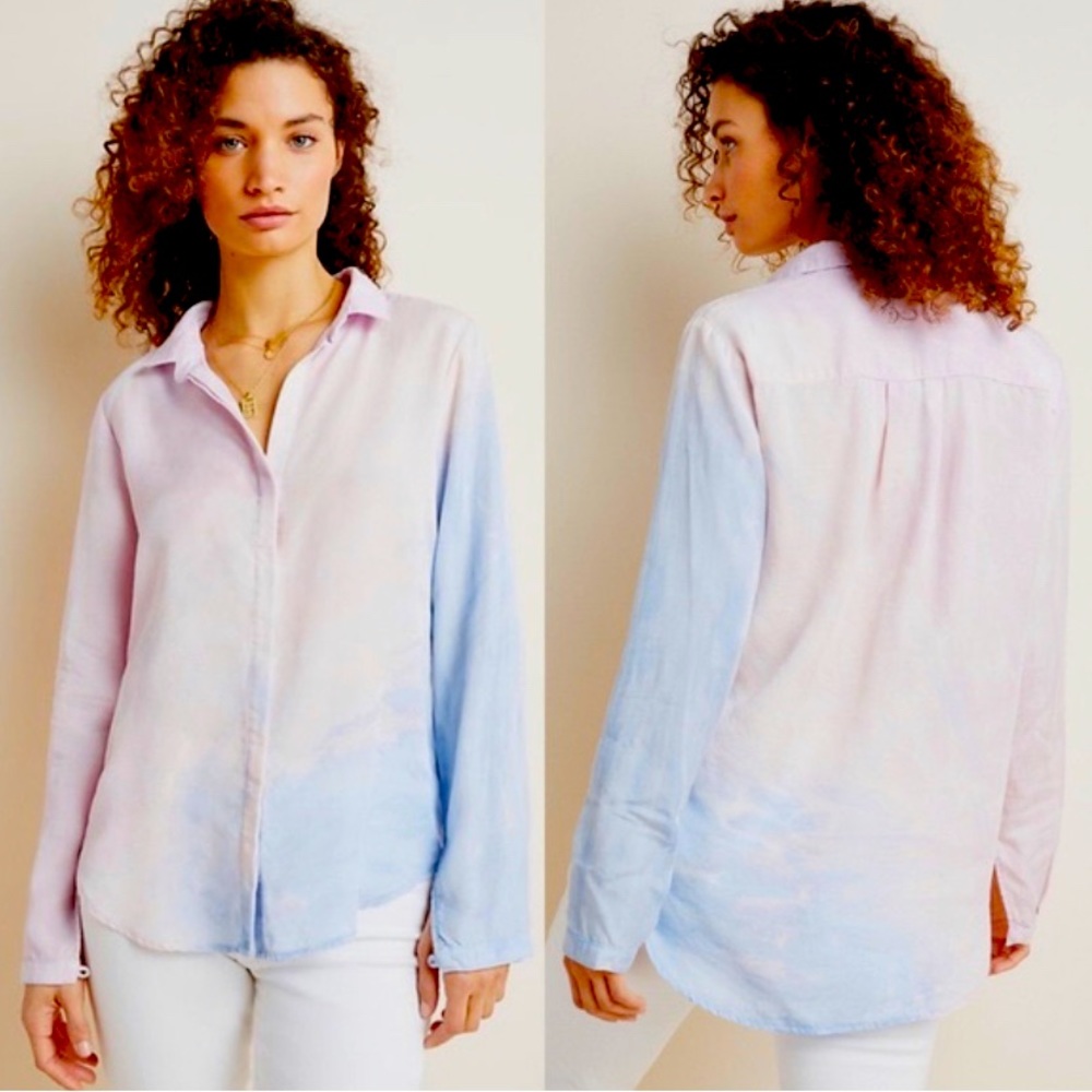 Cloth and Stone Anthropologie Pink and Blue Tie Dye Buttondown